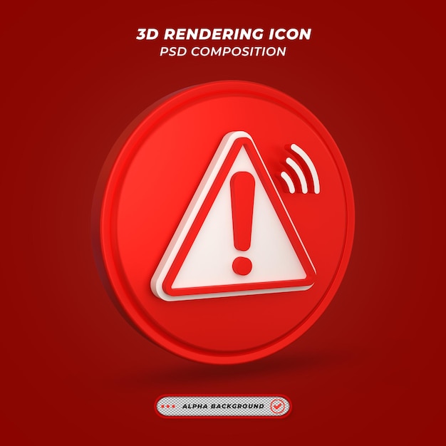 PSD Ícone de alerta na renderização 3d