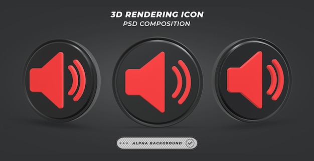 PSD Ícone de alto-falante preto e branco em renderização 3d