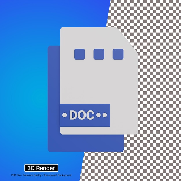 Ícone de arquivo de formato DOC de ilustração 3D