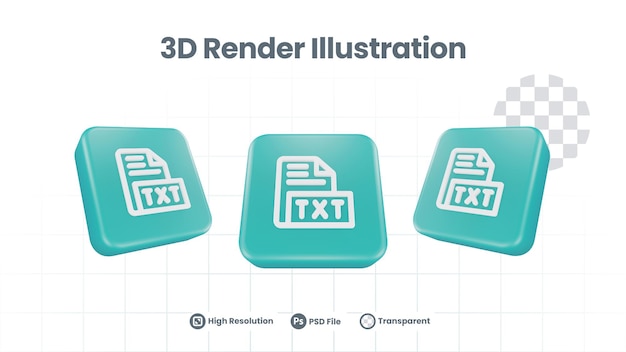 Ícone de arquivo txt realista 3d para promoção de mídia social do aplicativo móvel da web
