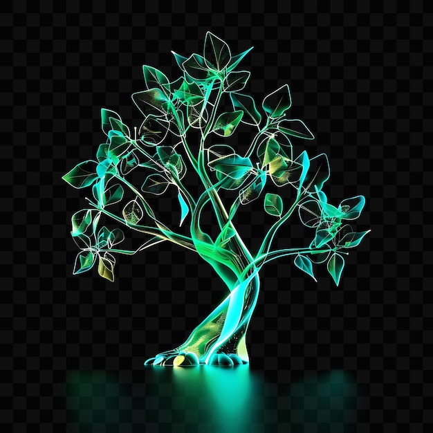 PSD Ícone de árvore 3d com folhagem intrincada feita com plástico congelado psd y2k glowing neon web logo design