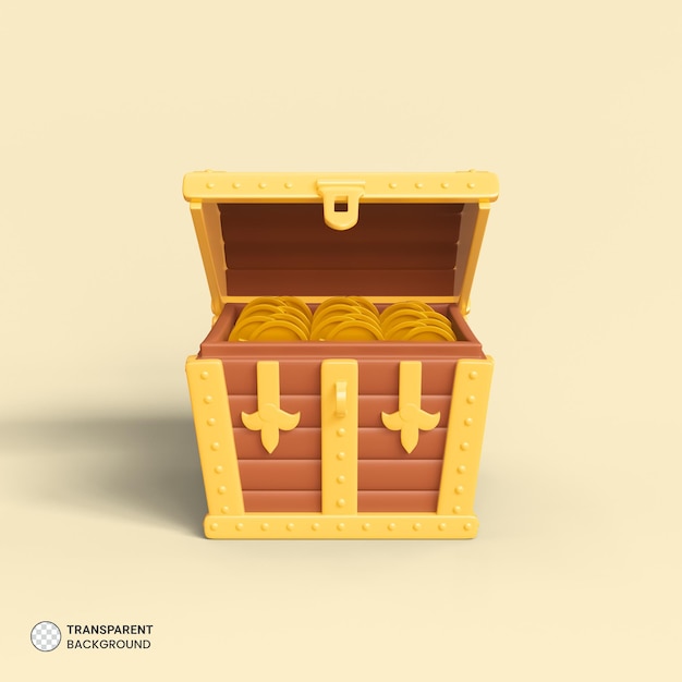 Ícone de ativo de jogo de baú de tesouro isolado renderização 3d ilustração
