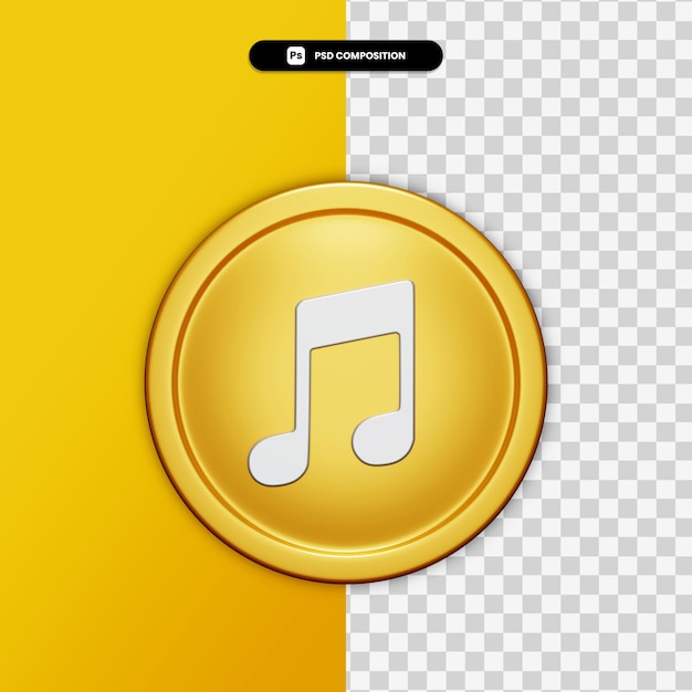 PSD Ícone de áudio de renderização 3d no círculo dourado isolado