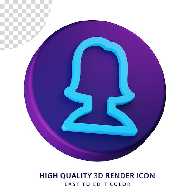 PSD Ícone de avatar feminino em conceito isolado de renderização 3d para design de interface do usuário