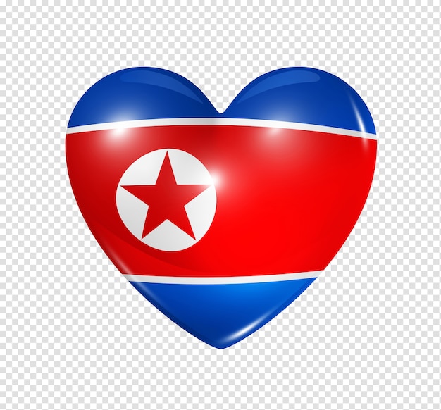 Ícone de bandeira da coreia do norte com coração 3d isolado