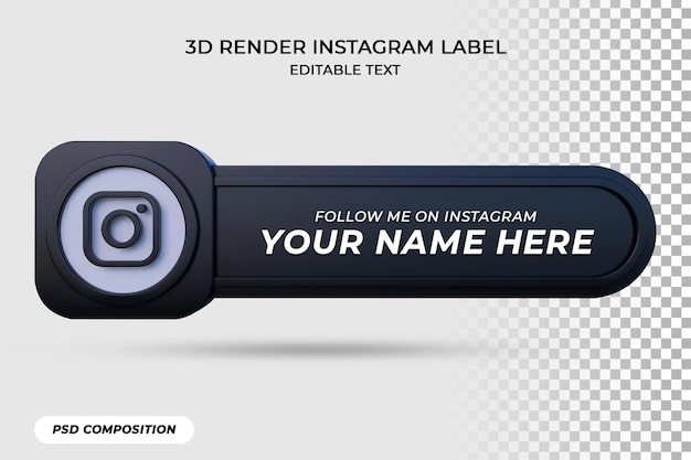 PSD Ícone de banner a seguir na etiqueta de renderização 3d do instagram