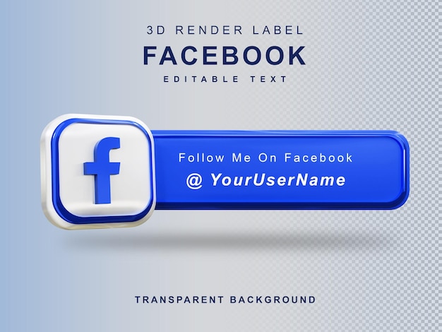 PSD Ícone de banner de renderização 3d siga-me rótulo do facebook isolado