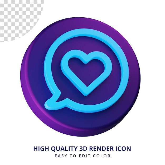 PSD Ícone de bate-papo de amor em conceito isolado de renderização em 3d para design de interface do usuário