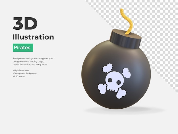 Ícone de bomba de canhão de piratas 3d render ilustração