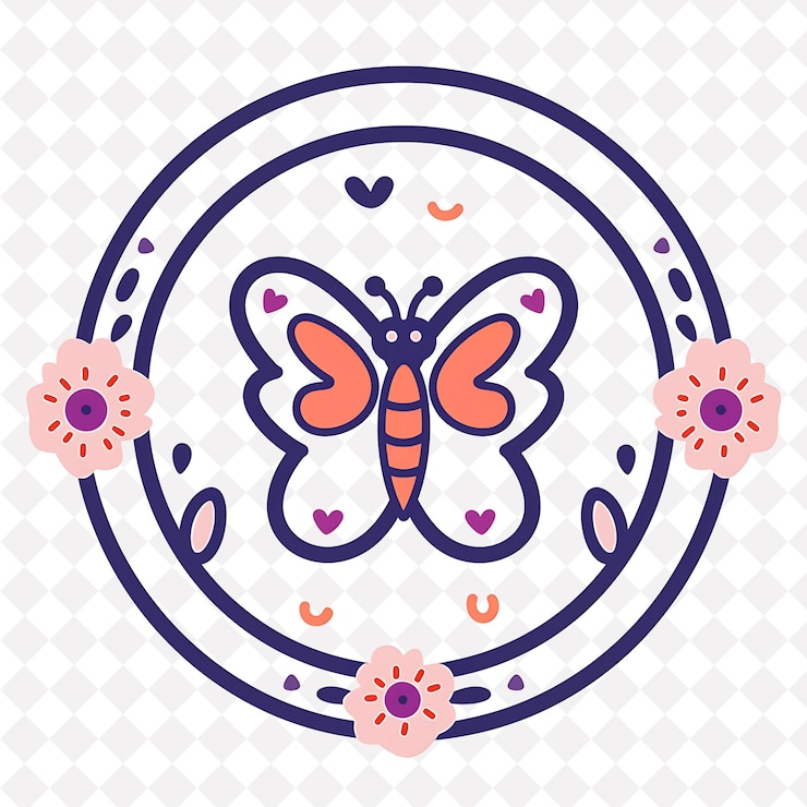 PSD ícone de borboleta emblema de forma oval com borda de flor ilustração de charme design de arte vetorial animal