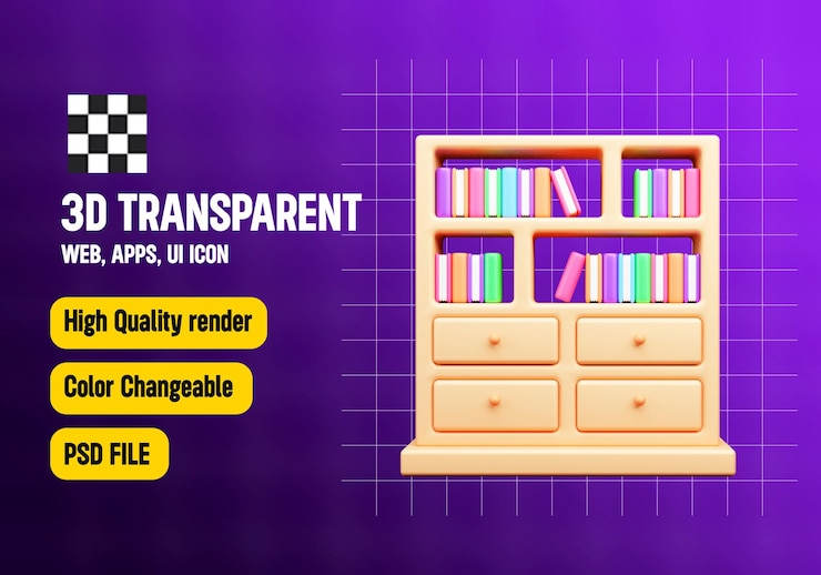 PSD ícone de caixa de livros 3d ou ícone de biblioteca 3d