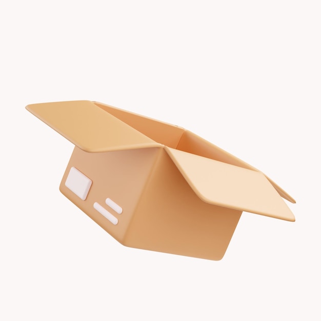 Ícone de caixa de papelão aberta 3D com símbolos brancos isolados em fundo branco Renderizar ilustração 3d de caixa de carga de entrega