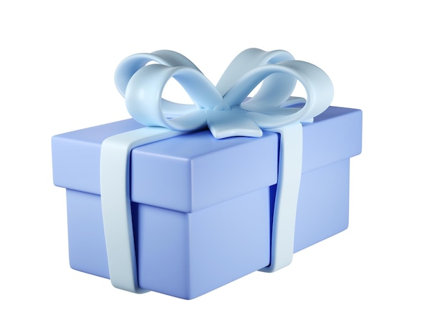 Ícone de caixa de presente azul 3d com laço de fita pastel transparente Render ícone realista de feriado moderno para presente de aniversário ou banner de casamento