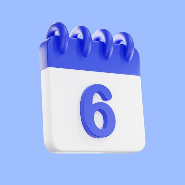 PSD Ícone de calendário de renderização 3d com um dia de 6 cores azul e branco