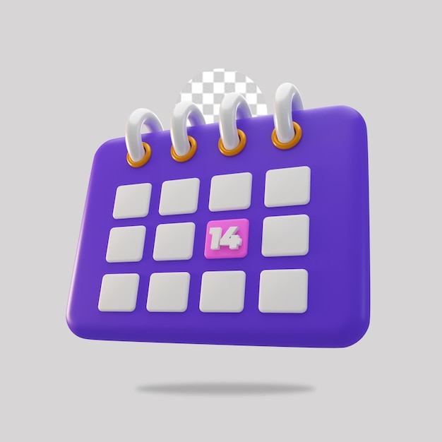 Ícone de calendário de renderização 3d isolado