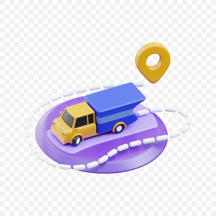 PSD ícone de caminhão de entrega 3d com pin de localização para rastreamento de logística e tema de serviço de navegação de rota