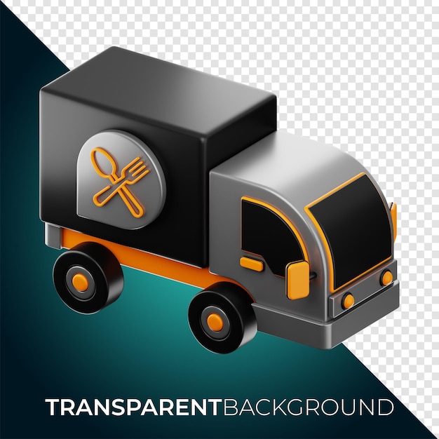 Ícone de caminhão de entrega de comida premium renderização em 3d em fundo isolado png