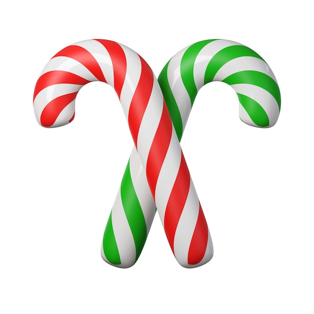 Ícone de cana-de-açúcar de Natal em 3D ícone decorativo minimalista árvore de forma cônica festiva decoração de férias de Ano Novo elemento de design 3D em estilo de desenho animado ícone isolado em fundo branco ilustração 3D