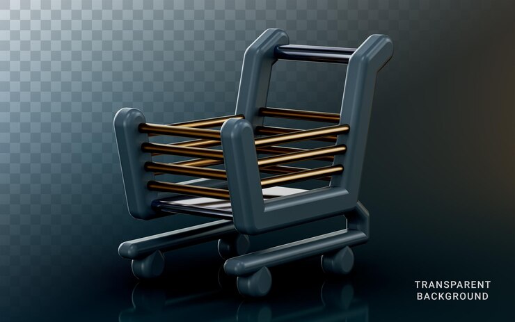 PSD ícone de carrinho de compras em fundo escuro 3d render conceito para produto de adeus do shopping e coloque o carrinho