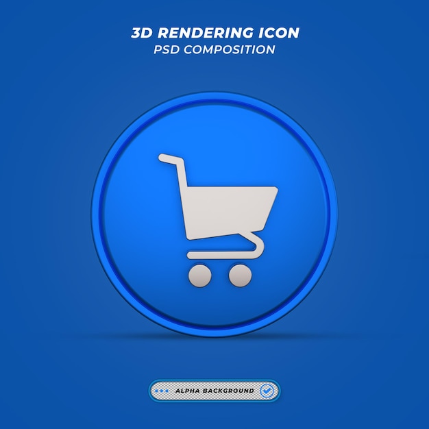 Ícone de carrinho em renderização 3d