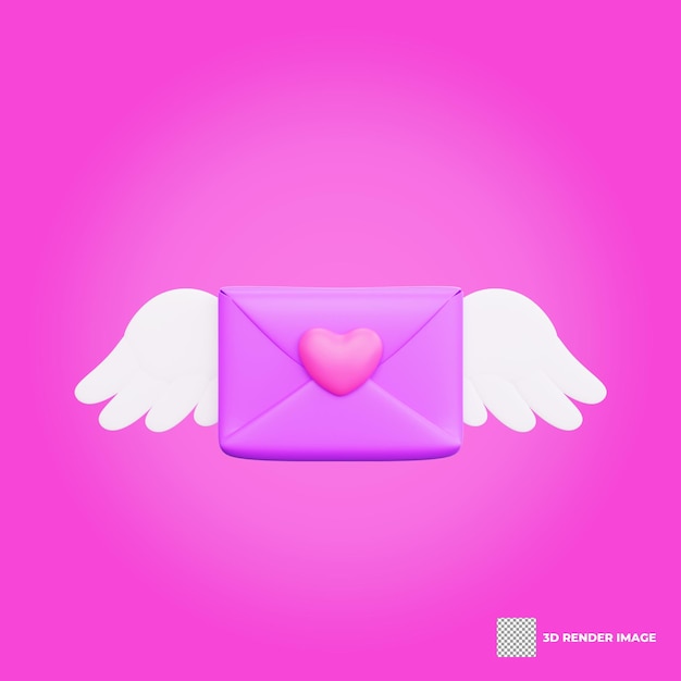 Ícone de carta de amor do dia dos namorados de renderização 3d