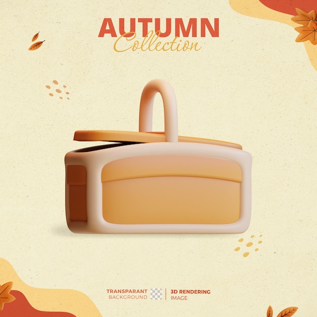 PSD Ícone de cesta de piquenique 3d da coleção hello autumn elements