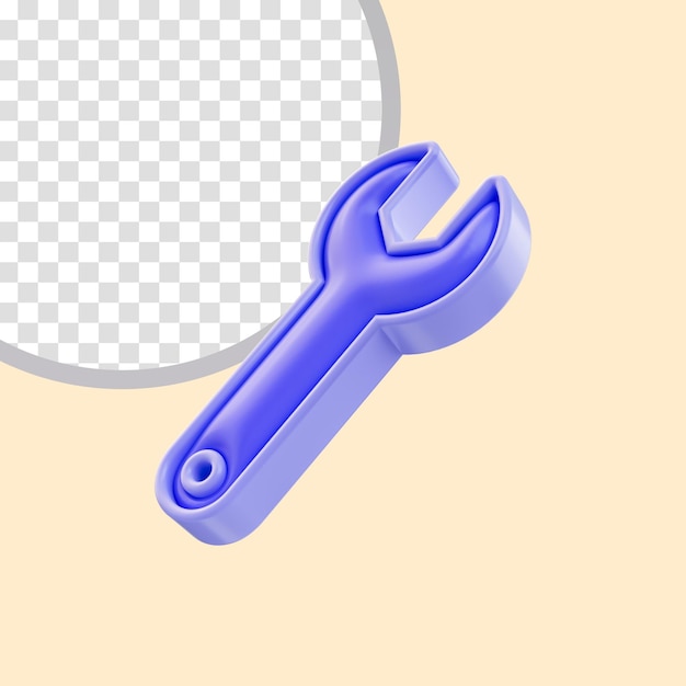 Ícone de chave inglesa brilhante realista 3d render conceito para máquina mais madura e usar manutenção de oficina