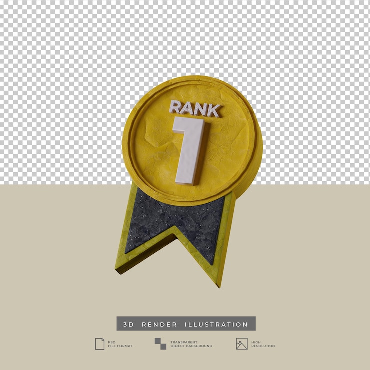 PSD ícone de classificação de medalha 1 de ilustração 3d