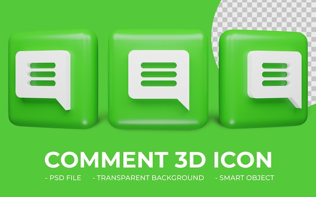 Ícone de comentário ou mensagem em renderização 3d isolado