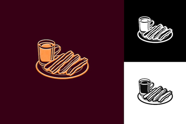 PSD ícone de comida churros com um prato de massa espanhola frita p ilustração plana design vetorial de alimentos