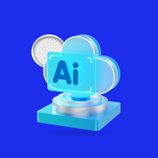 Ícone de computação em nuvem 3D com a palavra ai