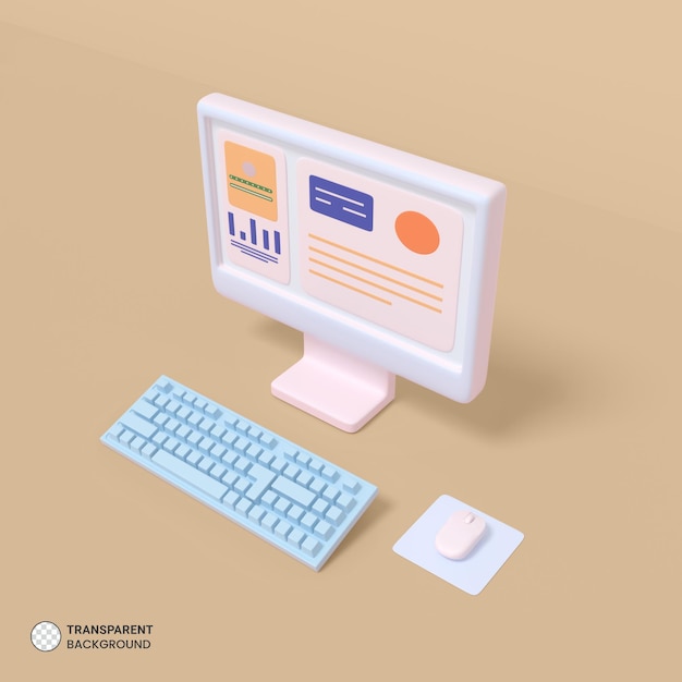 Ícone de computador isolado 3d render ilustração