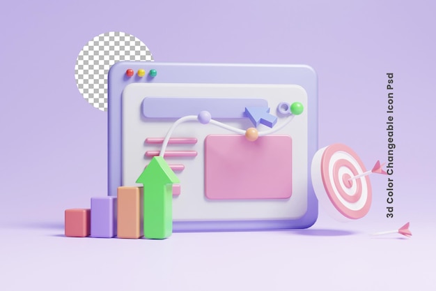 ícone de conceito de gerenciamento de otimização de mecanismo de busca 3d seo ou ícone de conceito de seo conceito 3d