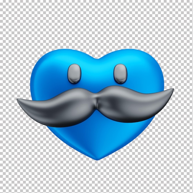 ícone de coração azul dos desenhos animados com bigode no dia 3d father039s com fundo transparente