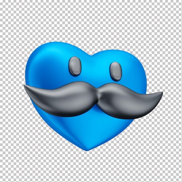 ícone de coração azul dos desenhos animados com bigode no dia 3d father039s com fundo transparente