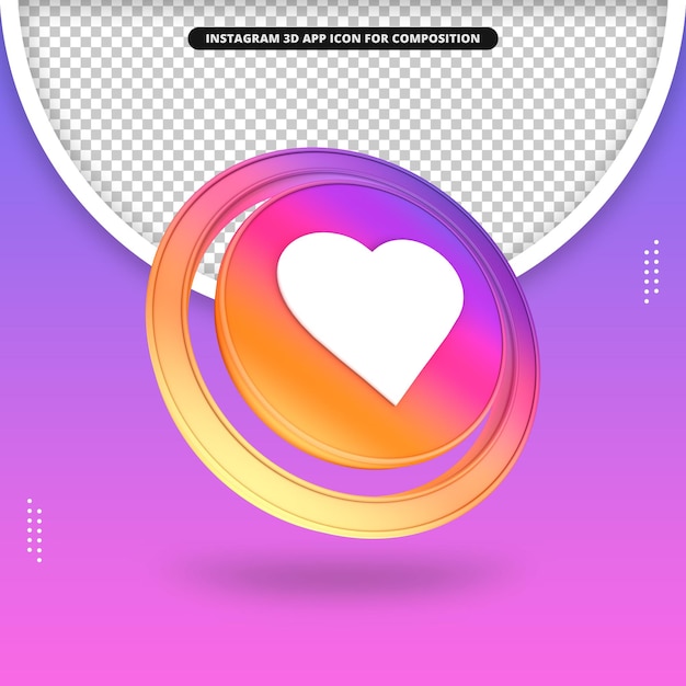 PSD Ícone de coração de renderização 3d do aplicativo instagram para composição