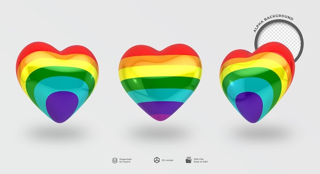 ícone de corações 3D lgbt para composição