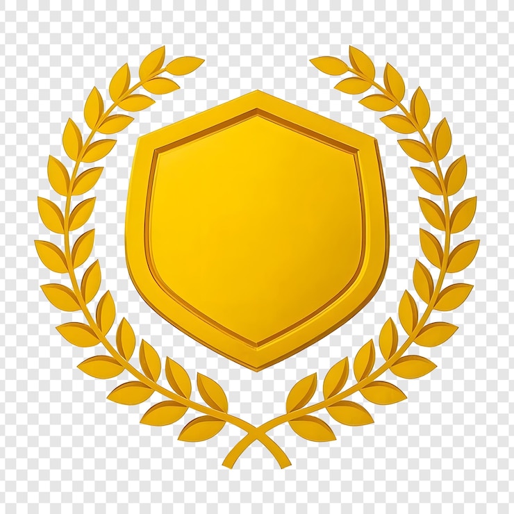 PSD ícone de coroa de laurel de ouro medalha de escudo do vencedor isolada em bg transparente