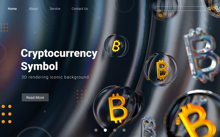 PSD ícone de criptomoeda dentro de formas geométricas de bolhas em fundo escuro abstrato colorido.