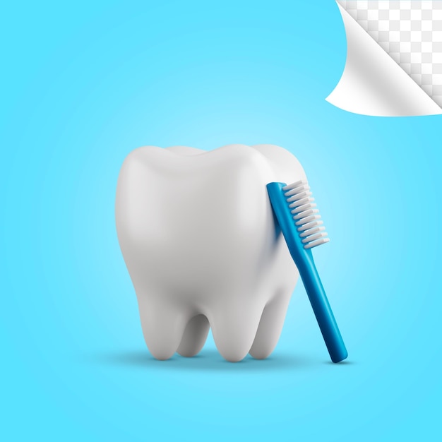 PSD Ícone de dentes 3d com escovação
