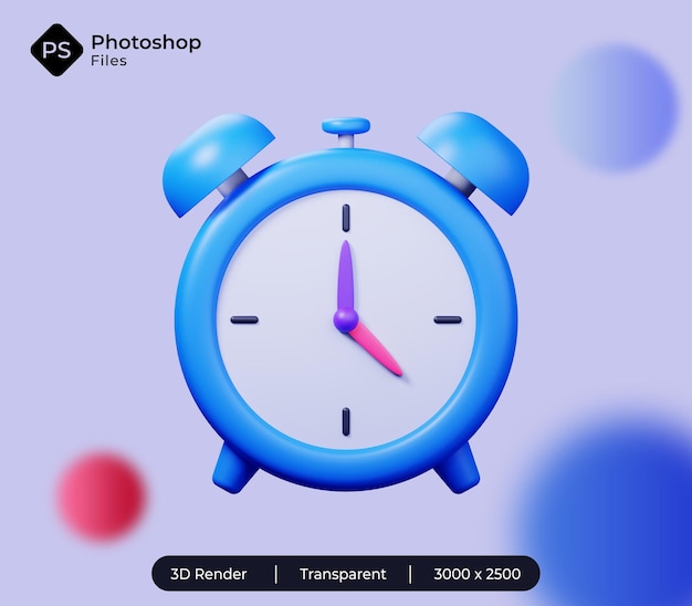 PSD Ícone de despertador ilustração simples de renderização 3d em fundo vibrante