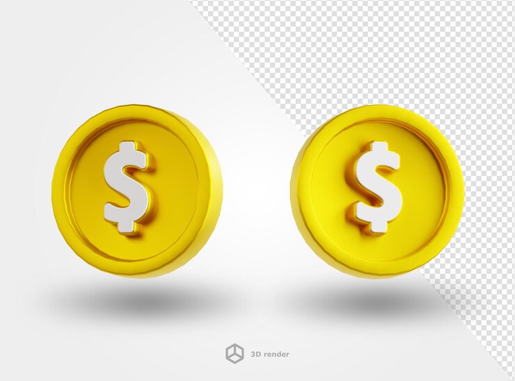 PSD ícone de dinheiro 3d moeda dinheiro isolado moeda de ouro em dinheiro