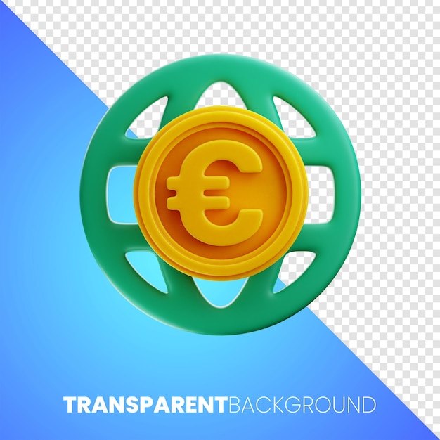 ícone de dinheiro de finanças do euro global premium renderização em 3d em fundo transparente PNG