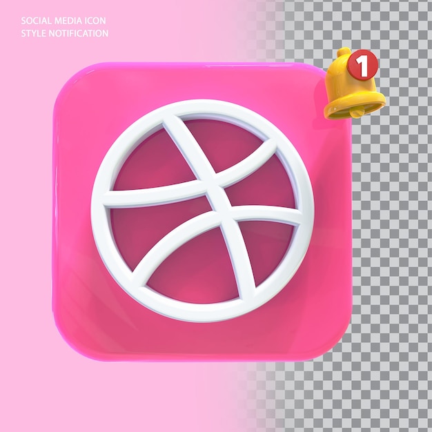 Ícone de dribbble de mídia social com notificação de campainha 3d