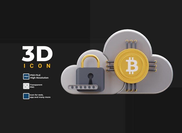 PSD Ícone de e-mail de segurança de criptomoeda 3d