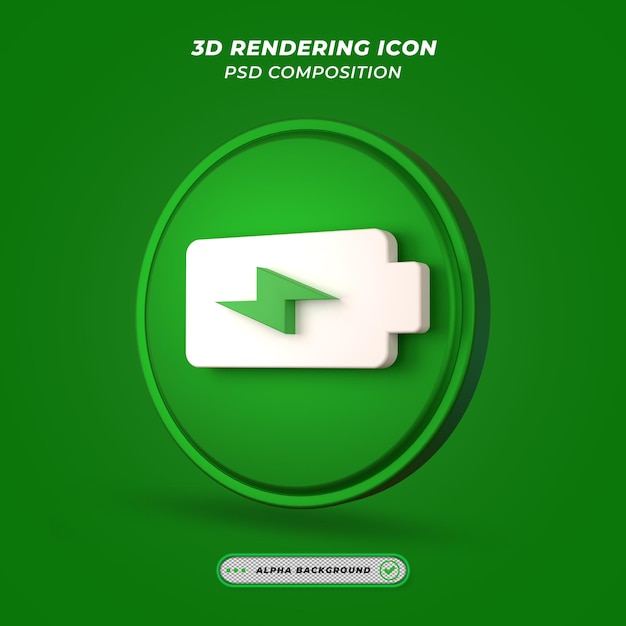 PSD Ícone de energia ou bateria na renderização 3d