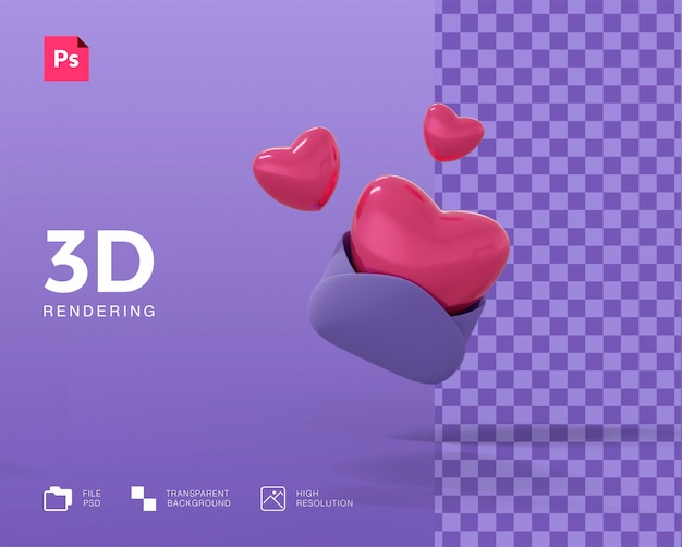 Ícone de envelope 3d com coração