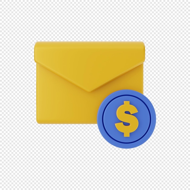 ícone de envelope de mensagem de correio 3D com moeda de dólar