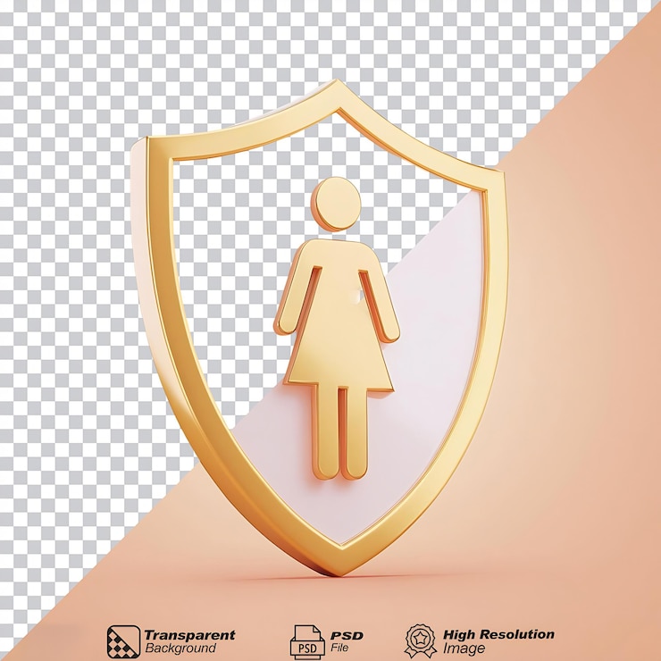 PSD ícone de escudo de pessoa segura em ouro isolado em fundo transparente