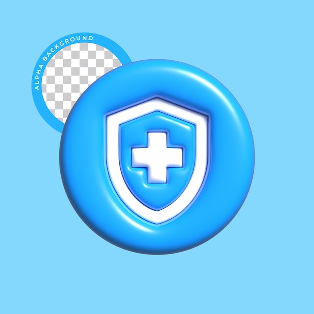 Ícone de escudo de saúde 3d no conceito azul. ícone isolado.